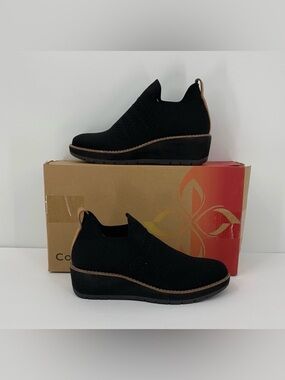 Comfortiva Fields slip-on knit wedge platform loafer comfort black women new 7.5